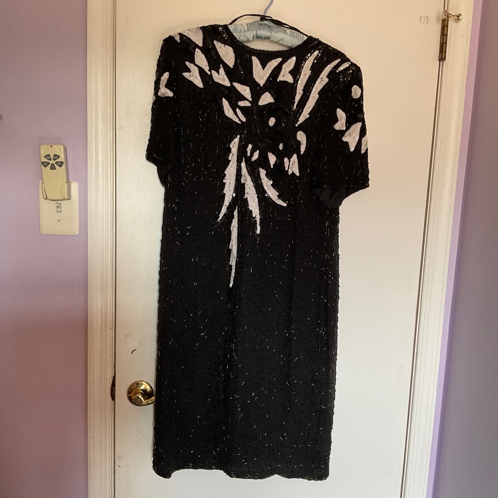Black and white beaded dress